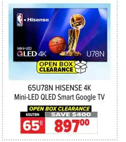 2001 Audio Video 65U78N HISENSE 65 4K Mini-LED QLED Smart Google TV offer