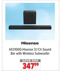 2001 Audio Video AX3100Q Hisense 3.1 Ch Sound Bar with Wireless Subwoofer offer
