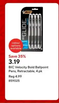 Staples BIC Velocity Bold Ballpoint Pens, Retractable, 4 pk offer