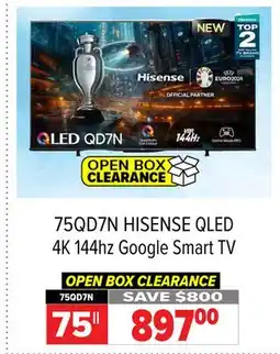 2001 Audio Video 75QD7N HISENSE 75 QLED 4K 144hz Google Smart TV offer