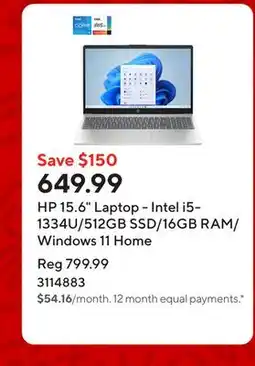 Staples HP 15.6 Laptop - Intel i5-1334U/512GB SSD/16GB RAM/Windows 11 Home offer