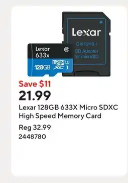 Staples Lexar 128GB 633X Micro SDXC High Speed Memory Card offer