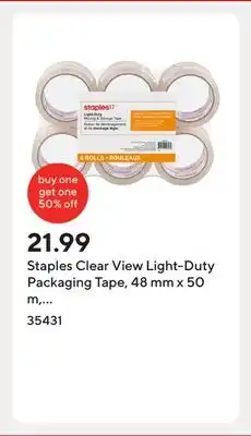 Staples Staples Clear View Light-Duty Packaging Tape, 48 mm x 50 m, 2.0-mil, 6 Pack offer