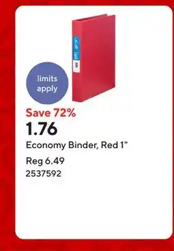 Staples Economy Binder, Red 1 offer