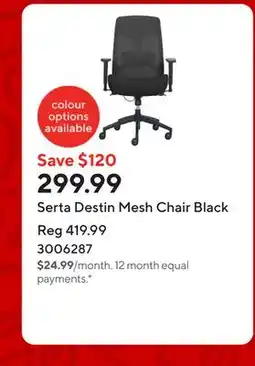 Staples Serta Destin Mesh Chair Black offer