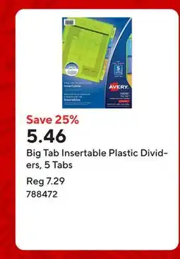 Staples Big Tab Insertable Plastic Dividers, 5 Tabs offer