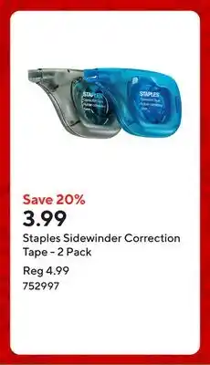 Staples Staples Sidewinder Correction Tape - 2 Pack offer