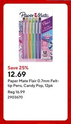Staples Paper Mate Flair 0.7mm Felt-tip Pens, Candy Pop, 12pk offer