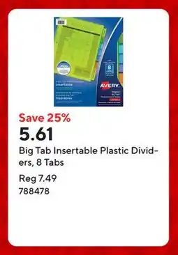 Staples Big Tab Insertable Plastic Dividers, 8 Tabs offer