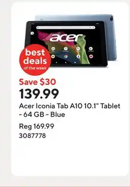 Staples Acer Iconia Tab A10 10.1 Tablet - 64 GB - Blue offer
