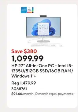 Staples HP 27 All-in-One PC - Intel i5-1335U/512GB SSD/16GB RAM/Windows 11+ offer