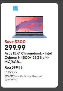 Staples Asus 15.6 Chromebook - Intel Celeron N4500/128GB eMMC/8GB RAM/Chrome OS offer