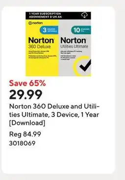 Staples Norton 360 Deluxe and Utilities Ultimate, 3 Device, 1 Year [Download] offer
