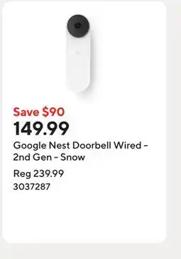 Staples Google Nest Doorbell Wired - 2nd Gen - Snow offer