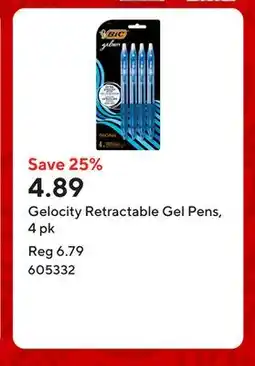 Staples Gelocity Retractable Gel Pens, 4 pk offer