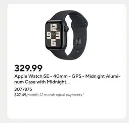 Staples Apple Watch SE - 40mm - GPS - Midnight Aluminum Case with Midnight Sport Band - Small / Medium offer