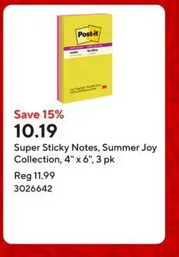 Staples Super Sticky Notes, Summer Joy Collection, 4 x 6, 3 pk offer