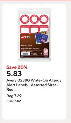 Staples Avery 02380 Write-On Allergy Alert Labels - Assorted Sizes - Red Border - 44 Pack offer