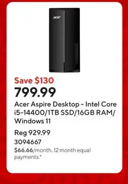 Staples Acer Aspire Desktop - Intel Core i5-14400/1TB SSD/16GB RAM/Windows 11 offer