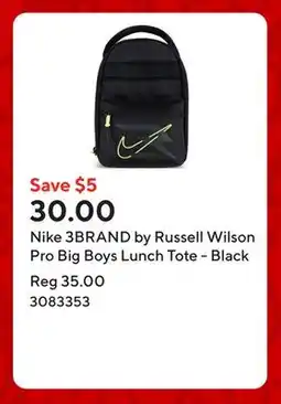 Staples Nike 3BRAND by Russell Wilson Pro Big Boys Lunch Tote - Black offer