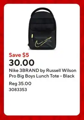 Staples Nike 3BRAND by Russell Wilson Pro Big Boys Lunch Tote - Black offer