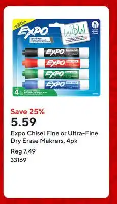 Staples Expo Chisel Fine or Ultra-Fine Dry Erase Makrers, 4pk offer