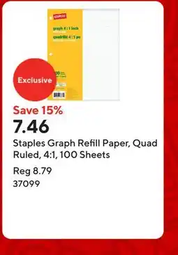 Staples Staples Graph Refill Paper, Quad Ruled, 4:1, 100 Sheets offer