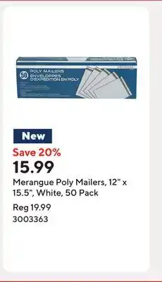 Staples Merangue Poly Mailers, 12 x 15.5, White, 50 Pack offer