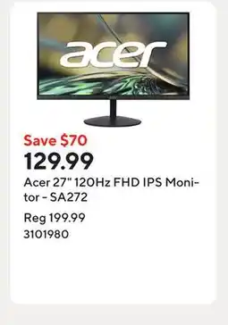 Staples Acer 27 120Hz FHD IPS Monitor - SA272 offer