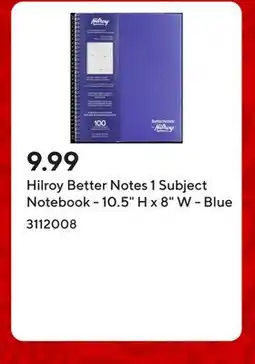 Staples Hilroy Better Notes 1 Subject Notebook - 10.5 H x 8 W - Blue offer