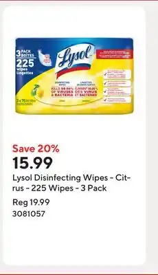 Staples Lysol Disinfecting Wipes - Citrus - 225 Wipes - 3 Pack offer