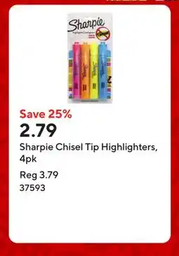 Staples Sharpie Chisel Tip Highlighters, 4pk offer