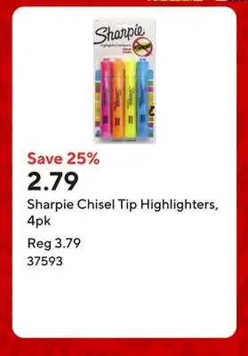 Staples Sharpie Chisel Tip Highlighters, 4pk offer