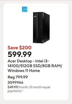 Staples Acer Desktop - Intel i3-14100/512GB SSD/8GB RAM/Windows 11 Home offer