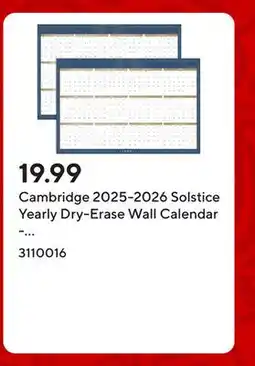Staples Cambridge 2025-2026 Solstice Yearly Dry-Erase Wall Calendar - 23-7/8 H x 36 W - English offer