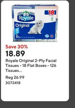 Staples Royale Original 2-Ply Facial Tissues - 18 Flat Boxes - 126 Tissues per Box offer