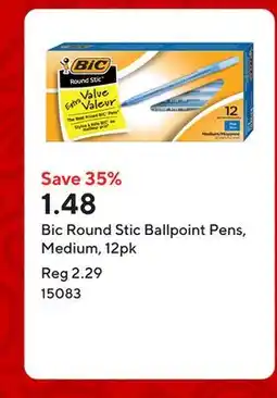 Staples Bic Round Stic Ballpoint Pens, Medium, 12pk offer