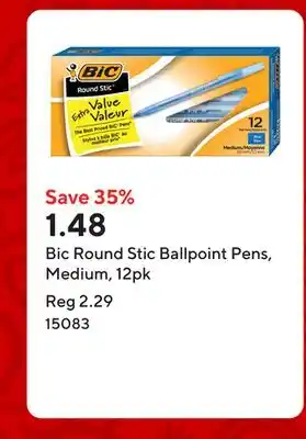 Staples Bic Round Stic Ballpoint Pens, Medium, 12pk offer
