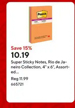 Staples Super Sticky Notes, Rio de Janeiro Collection, 4 x 6, Assorted Colours, 90 Sheets Per Pad, 3pk offer