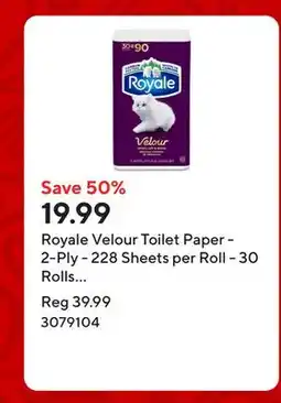 Staples Royale Velour Toilet Paper - 2-Ply - 228 Sheets per Roll - 30 Rolls per Pack offer