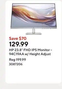 Staples HP 23.8 FHD IPS Monitor - 94C19AA w/ Height Adjust offer