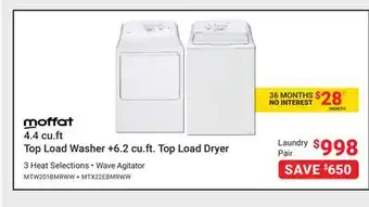 Visions Electronics 4.4 cu.ft Top Load Washer +6.2 cu.ft. Top Load Dryer offer