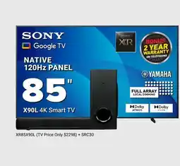 Visions Electronics SONY 85 Google TV NATIVE 120Hz PANEL X90L 4K Smart TV + 2.1-Channel Soundbar System offer