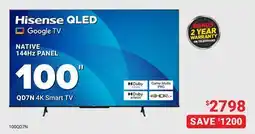 Visions Electronics Hisense 100 QLED 4K 144hz Google Smart TV offer