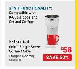 Visions Electronics Instant Pot Solo Single Serve Coffee Maker offer