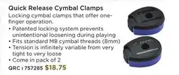 Long & McQuade Quick Release Cymbal Clamps offer
