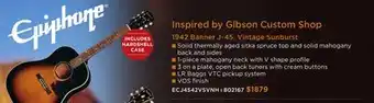Long & McQuade Epiphone Inspired by Gibson Custom Shop 1942 Banner J-45, Vintage Sunburst offer