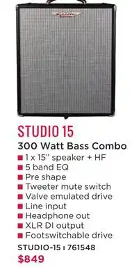 Long & McQuade Ashdown Engineering STUDIO 15 300 Watt Bass Combo offer