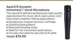 Long & McQuade Apex375 Dynamic Instrument / Vocal Microphone offer