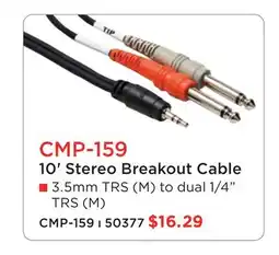 Long & McQuade 10' Stereo Breakout Cable CMP-159 offer
